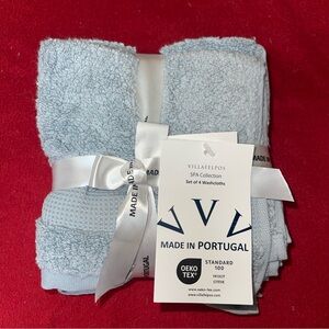 Villafelpos Spa Collection 4 Pck  Washcloth 13"x13" Blue Cotton Made In Portugal